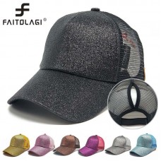 2018 Mujer Ponytail Baseball Cap Sequins Shiny Messy Bun Snapback Hat Sun Caps  eb-33693317